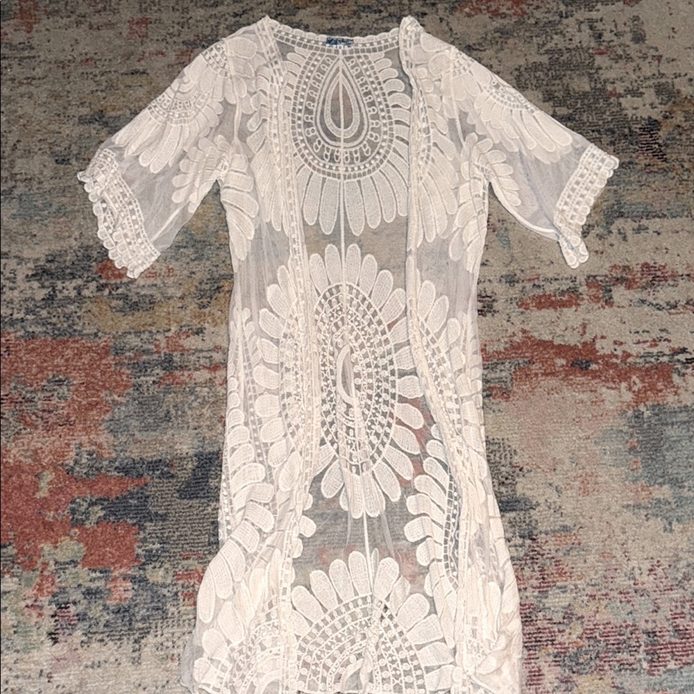 Embroidered mesh kimono